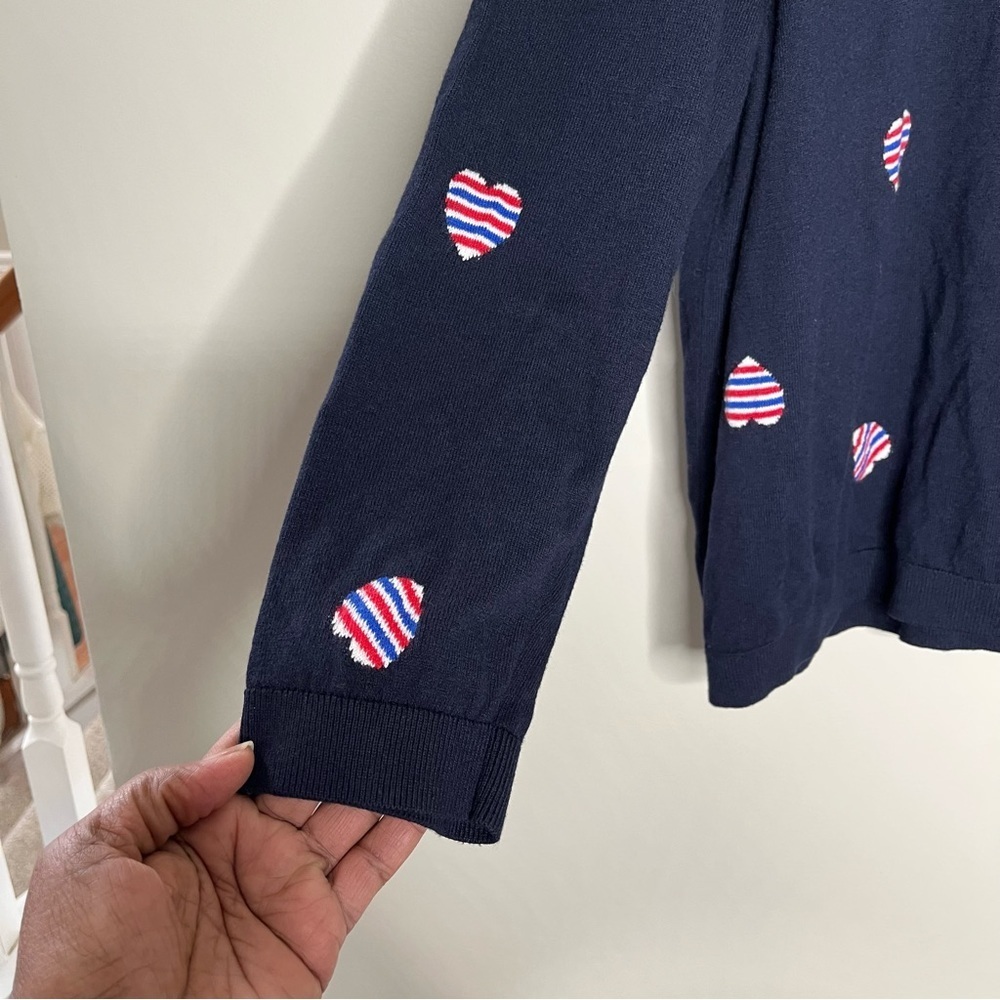 Talbots Plus Petite Navy Knit Pullover Sweater with Red/White/Blue Heart 3XP - Picture 5 of 11